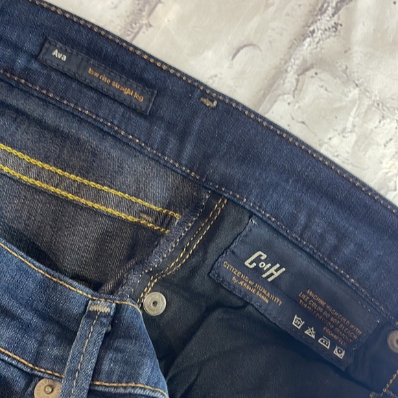 Citizens of Humanity Ava Jeans Low-Mid-Rise Straight Leg Dark Wash Blue Denim - Picture 10 of 14